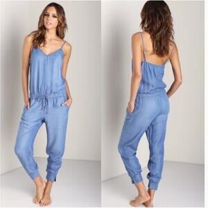 Splendid Light Blue Chambray Jumpsuit - Spaghetti Strap Drawstring XS